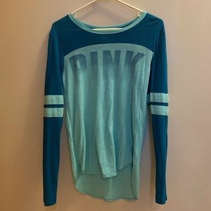 PINK VS blue and green long sleeve shirt